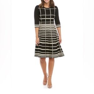 Gabby Skye Black and Cream Grid Dress